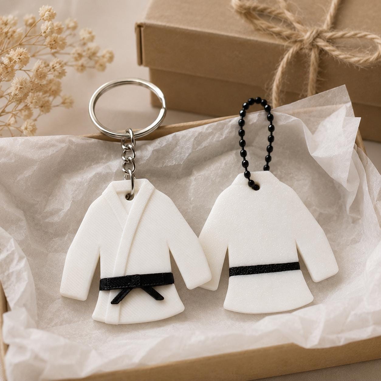 3D Printed Judogi Keychain, Martial Arts Gi Keychain, Judo Karate BJJ Gift, Black Belt Charm angle 2