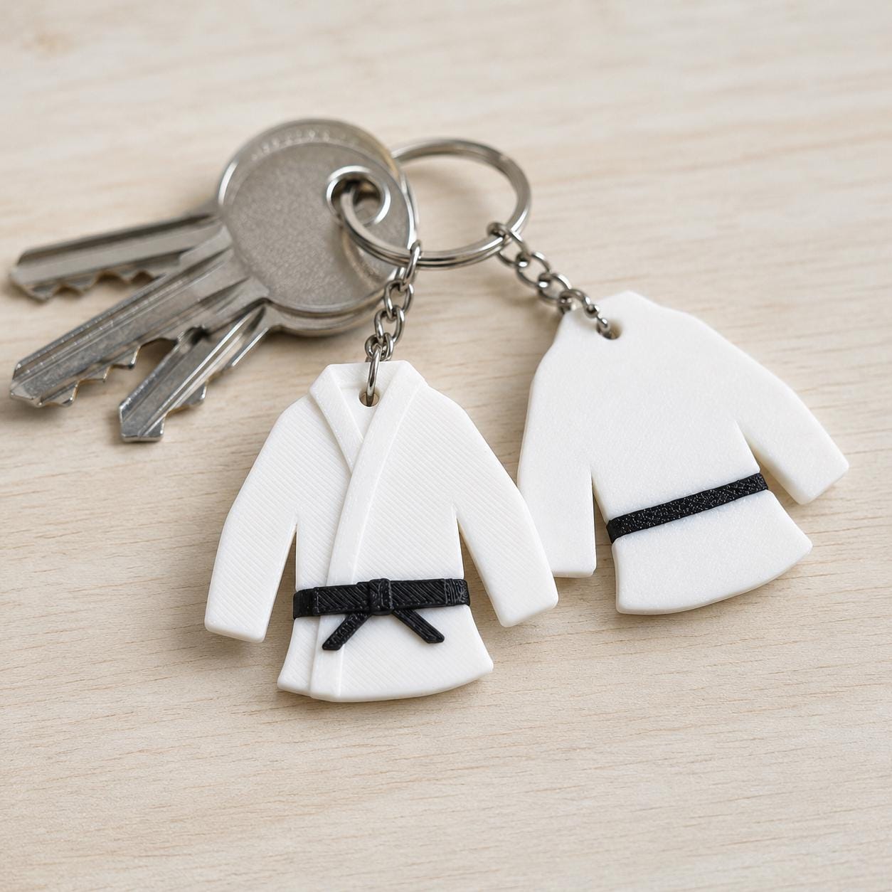 3D Printed Judogi Keychain, Martial Arts Gi Keychain, Judo Karate BJJ Gift, Black Belt Charm angle 3