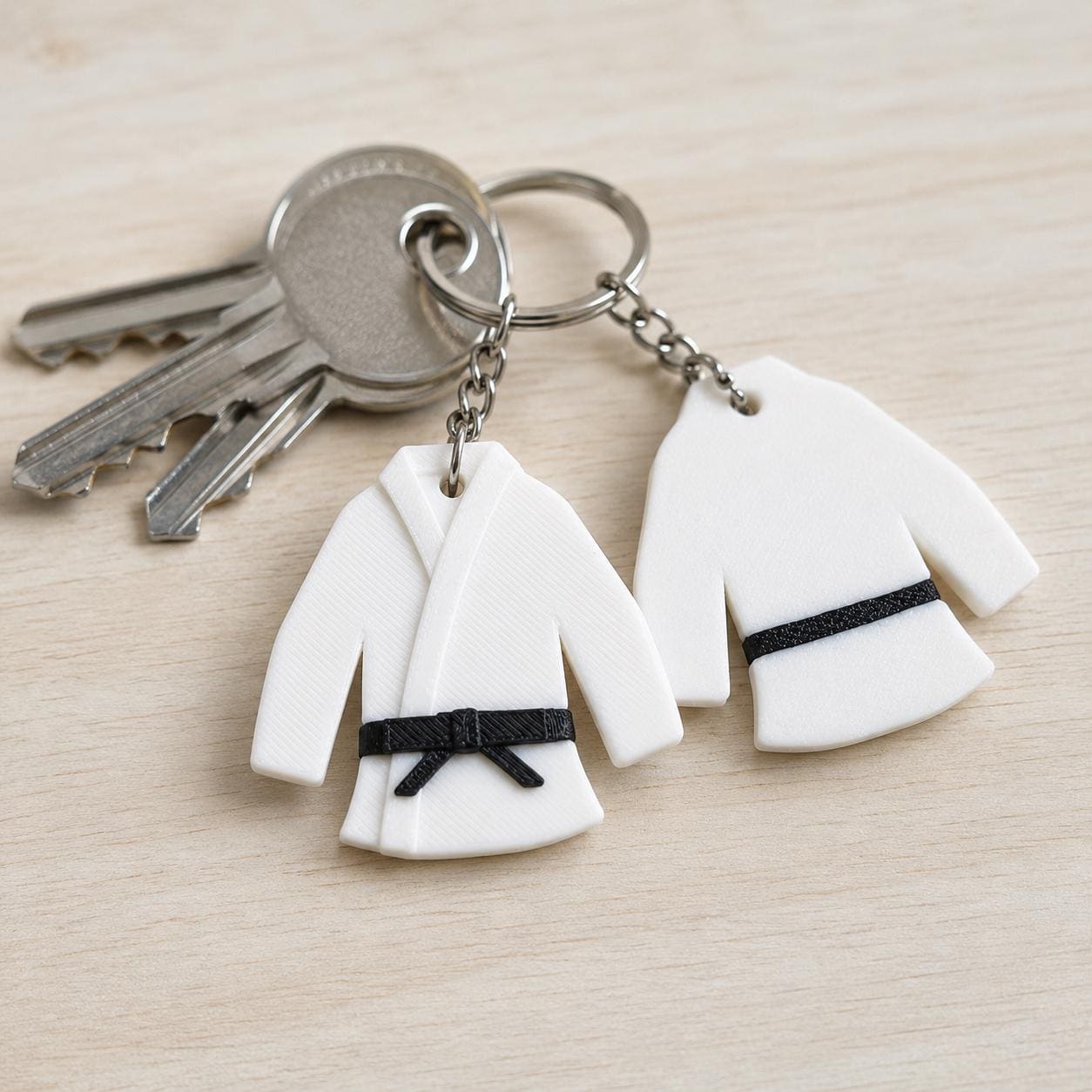 3D Printed Judogi Keychain, Martial Arts Gi Bag Charm, Black Belt Gift angle 3