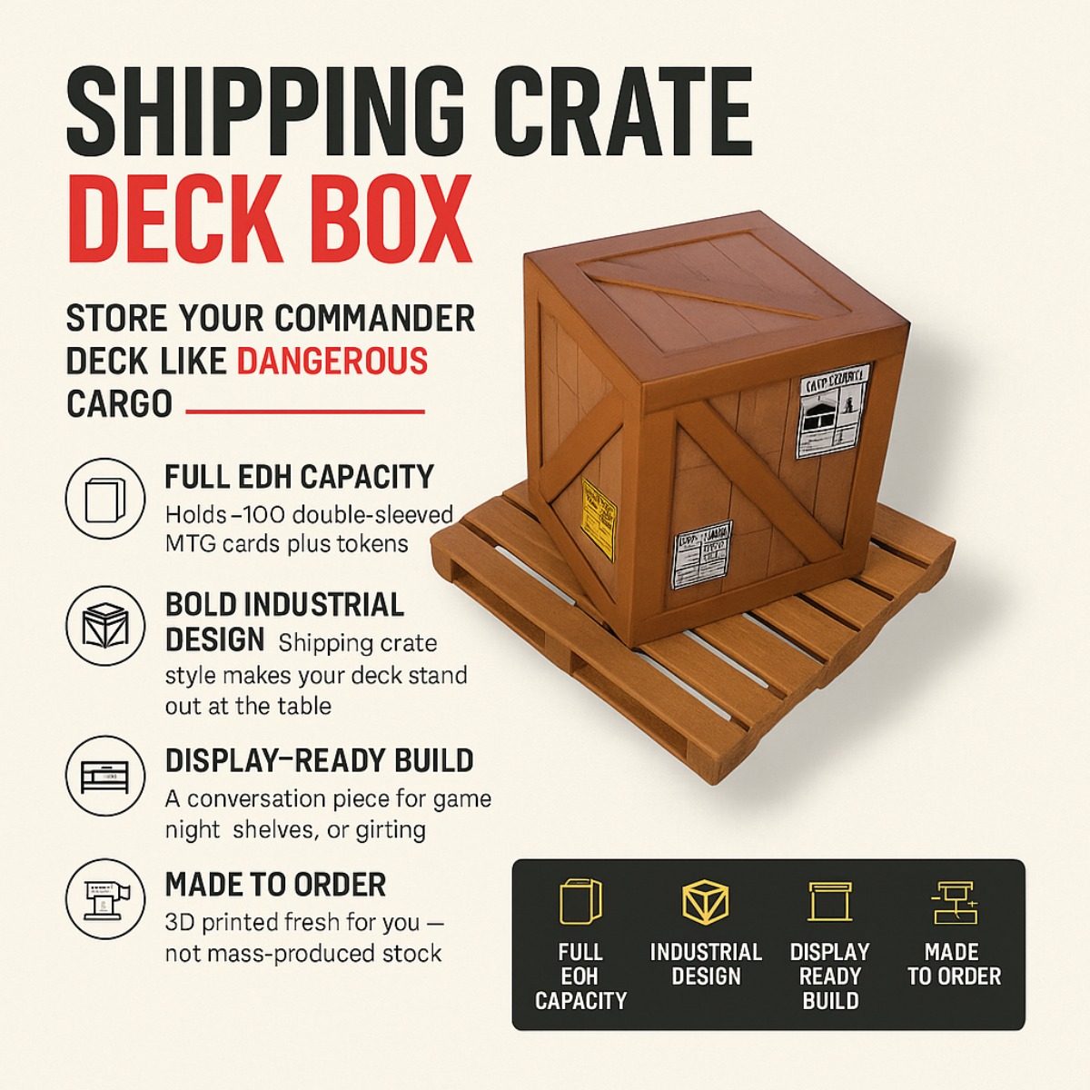 3D Printed MTG Shipping Crate Deck Box — Commander / EDH Deck Storage