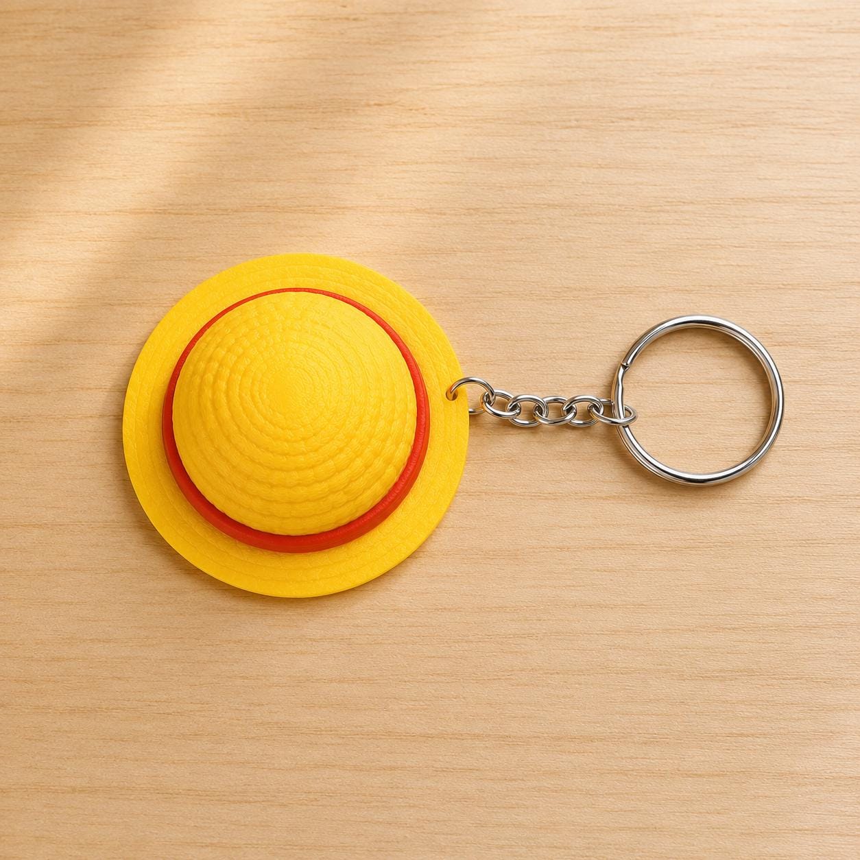 3D Printed Straw Hat Keychain, Yellow Red Band Anime Accessory, Backpack Charm angle 4