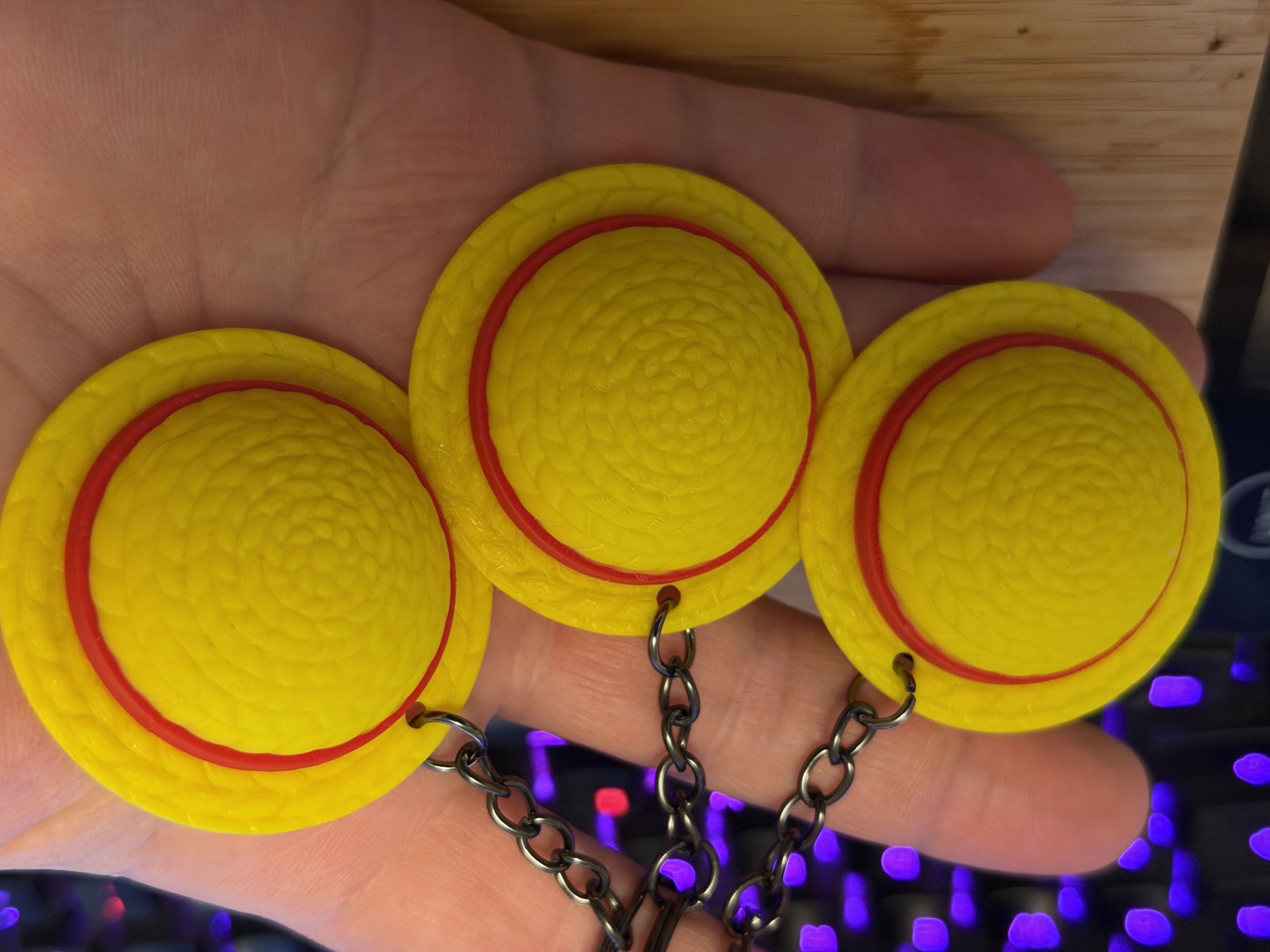 3D Printed Straw Hat Keychain, Yellow Red Band Anime Accessory, Bag Charm angle 8