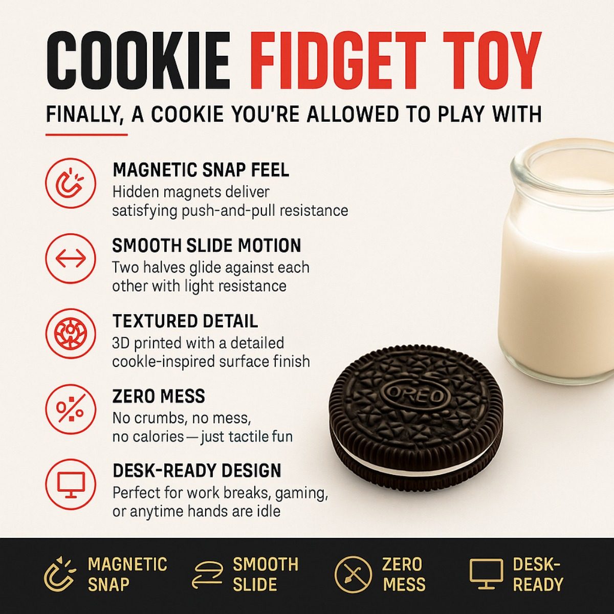 Cookie Sandwich Magnetic Fidget Toy | 3D Printed Sensory Stress Relief Desk Toy