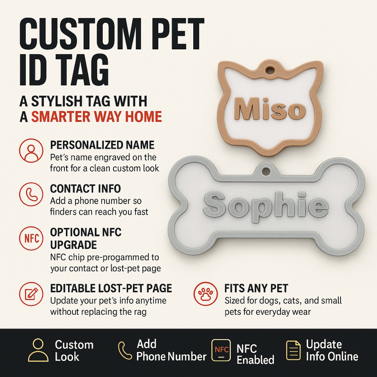 Custom Pet ID Tag – Personalized Lost Pet Safety Tag