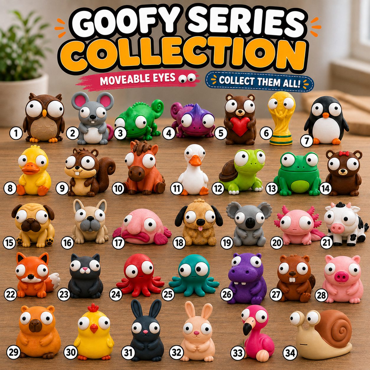 Goofy Series 3D Printed Figure, Movable Eyes Animal Desk Toy, Fidget Collectible (Random Pick)
