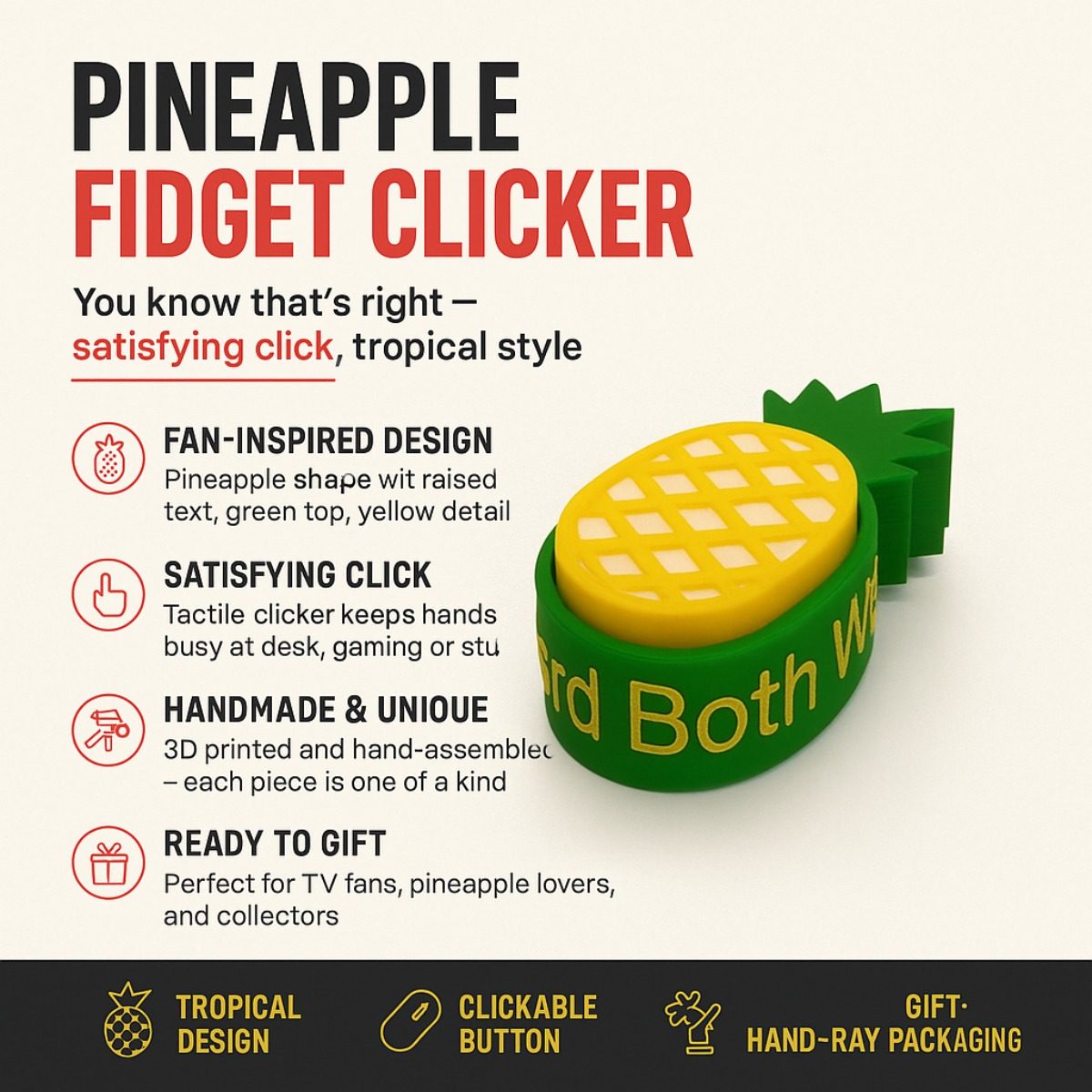 3D Printed Pineapple Fidget Clicker | Psych TV Show Fan Desk Toy